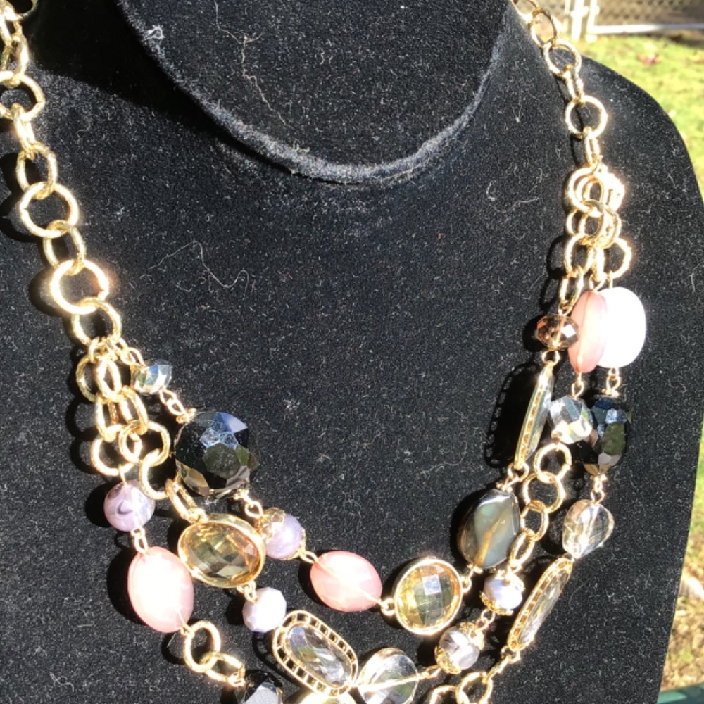 Fresh & Sparkly Multi Layered Faux Crystal Chunky Fashion Necklace - Picture 3 of 3